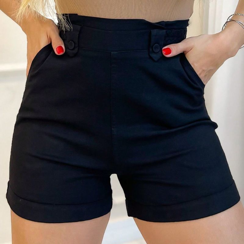 Short Feminino Cintura Alta De Sarja